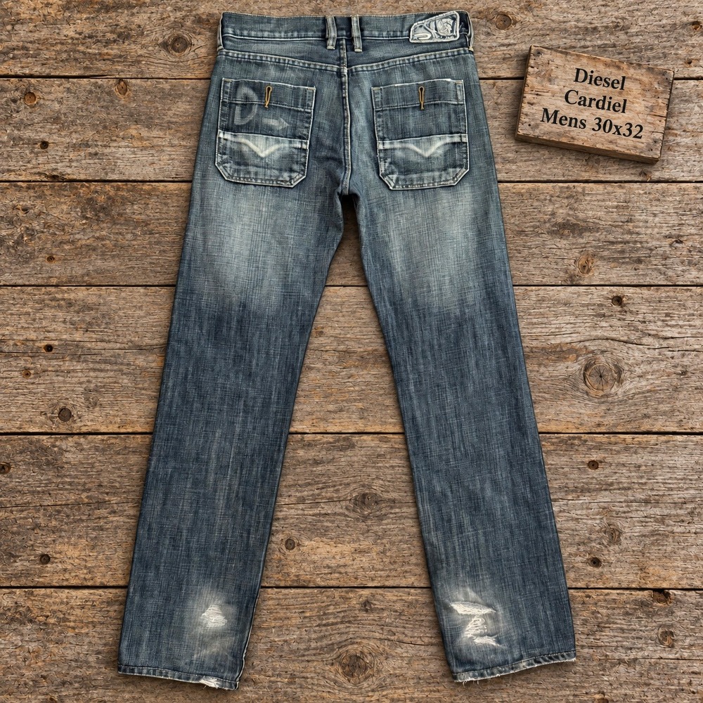 Diesel Cardiel Mens Straight Leg Jeans Blue Medium Wash Distressed 30x32
